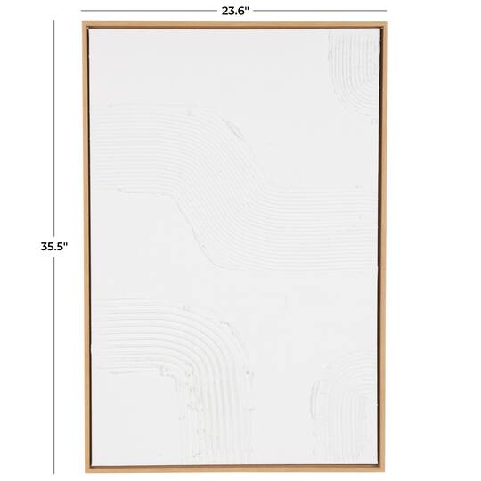 24" x 36" White Abstract Living Room Canvas Framed Wall Art with Brown Frame